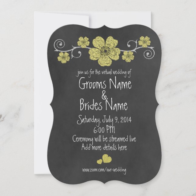 Invitation Mariage virtuel Wild Yellow Roses Chalkboard (Devant)
