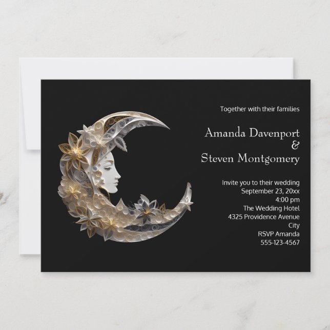 Invitation Mariage Visage Féminin dans la Lune (Devant)