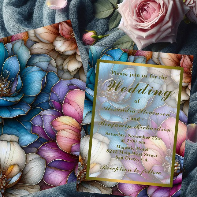 Invitation Mariage Vitrail Teinté Or Floral Ton Nuancé (Créateur téléchargé)