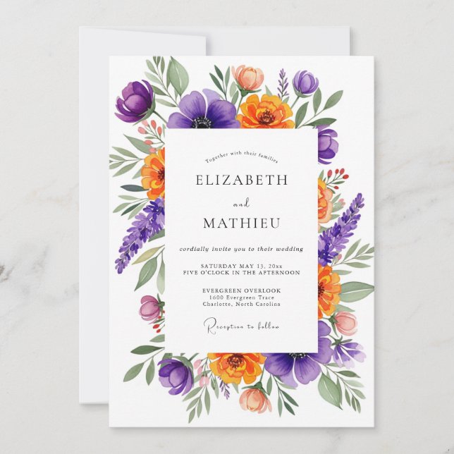 Invitation Mariage Vivace Prairie Prune Tangerine (Devant)