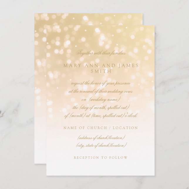Invitation Mariage Vow Renewal Gold Bokeh Sparkle Lights (Devant / Derrière)