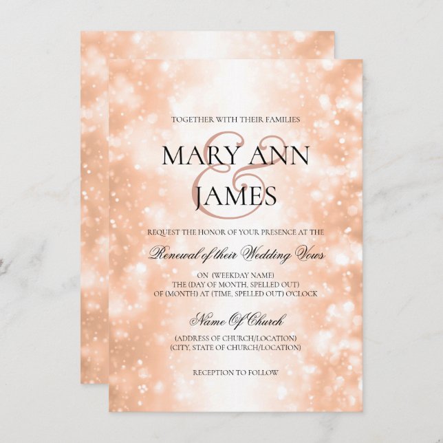 Invitation Mariage Vow Renewal Rose Gold Shimmer (Devant / Derrière)