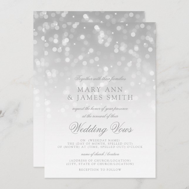 Invitation Mariage Vow Renewal Silver Bokeh Sparkle Lights (Devant / Derrière)