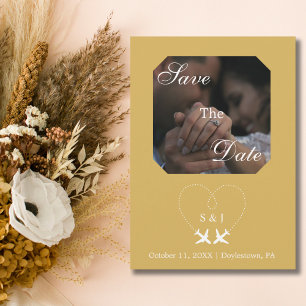Invitation Mariage Voyage Avion Coeur Moderne Enregistrer La