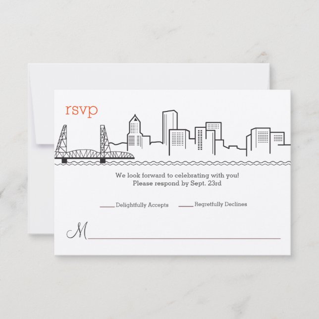 Invitation Mariage vue sur la ville de Portland RSVP (Devant)