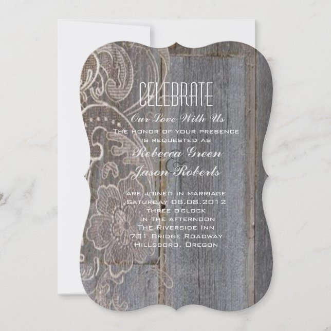 Invitation mariage western campagne bois rustique dentelle (Devant)