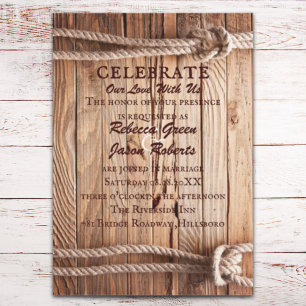Invitation mariage western country en bois de grange Cowboy