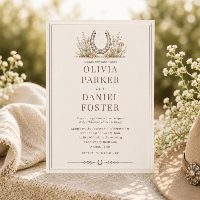 Invitation Mariage Western Country Fer à Cheval Cactus (Créateur téléchargé)
