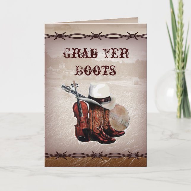 Invitation mariage western country fil barbelé (Devant)