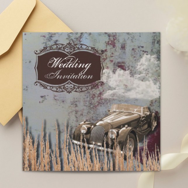 Invitation Mariage western de campagne à l'ancienne avec une  (Rustic antique car western Country Wedding Invitation)