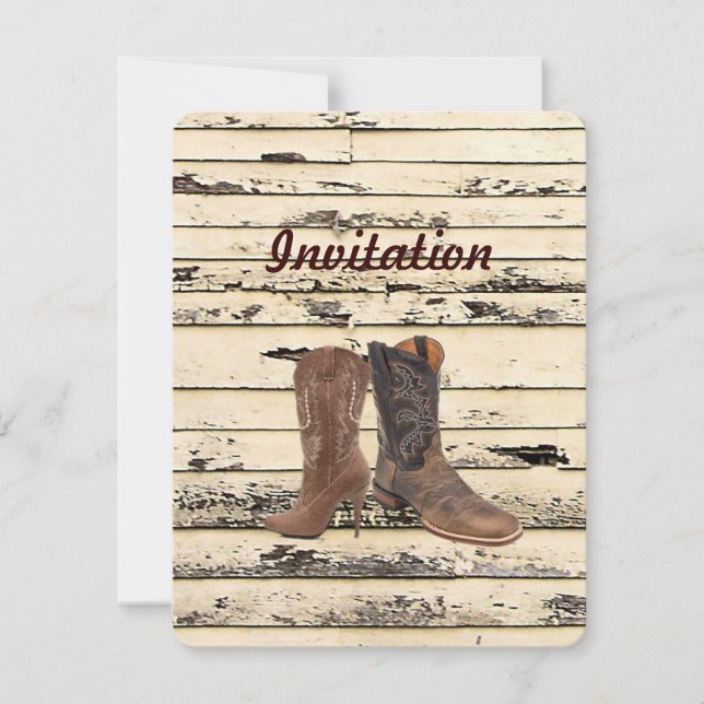 Invitation Mariage western en bois de grange rustique (Devant)