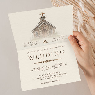 Invitation Mariage Western en Bois Rustique Chapelle Tout en