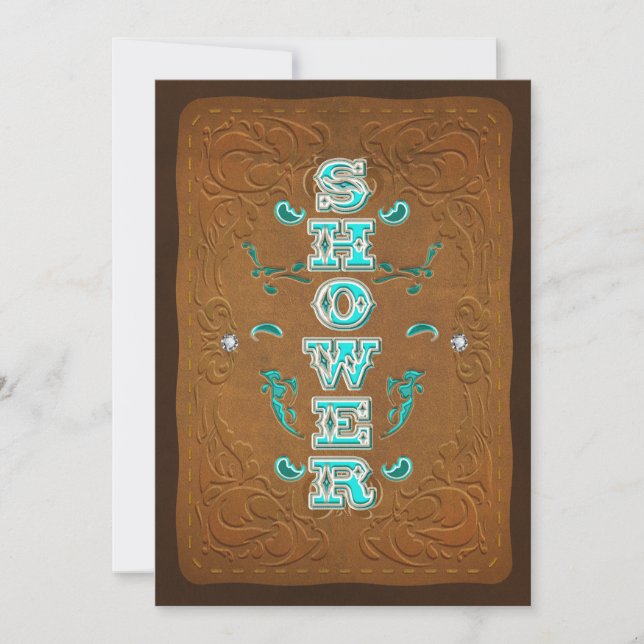 Invitation Mariage Western Rustique Brun & Turquoise SHOWER (Devant)