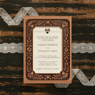 Invitation Mariage Western Sweethearts en cuir à outils du pa