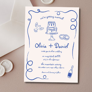 Invitation Mariage Whimsical Bleu-Main