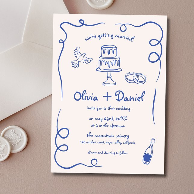 Invitation Mariage Whimsical Bleu-Main (Créateur téléchargé)