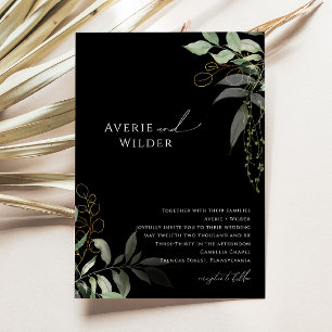Invitation Mariage Whimsical Botanique Noir et Or