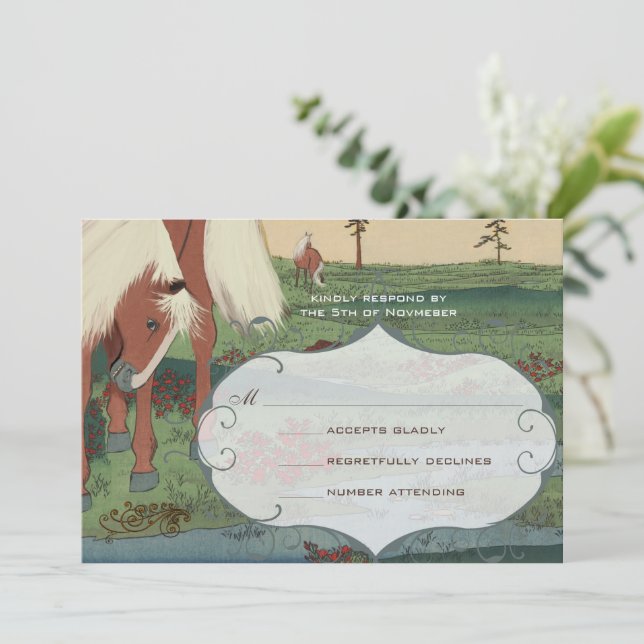 Invitation Mariage Whimsical Cheval RSVP (Debout devant)