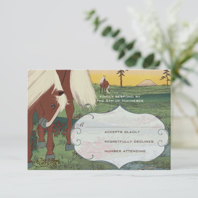 Invitation Mariage Whimsical Cheval RSVP (Debout devant)