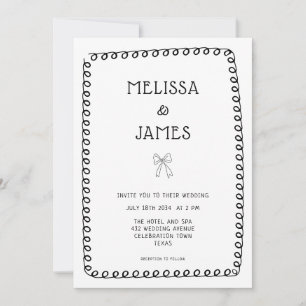 Invitation Mariage Whimsical Doodle Bow tiré main