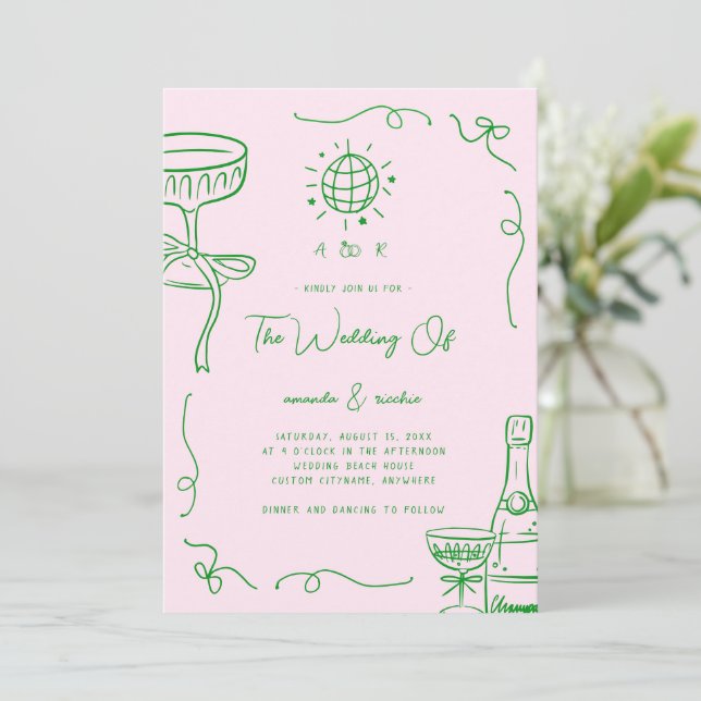 Invitation Mariage Whimsical Français Fun Monogramme main tir (Debout devant)