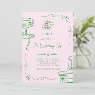 Invitation Mariage Whimsical Français Fun Monogramme main tir