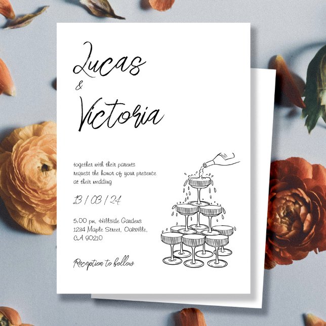 Invitation Mariage Whimsical noir et blanc (Créateur téléchargé)