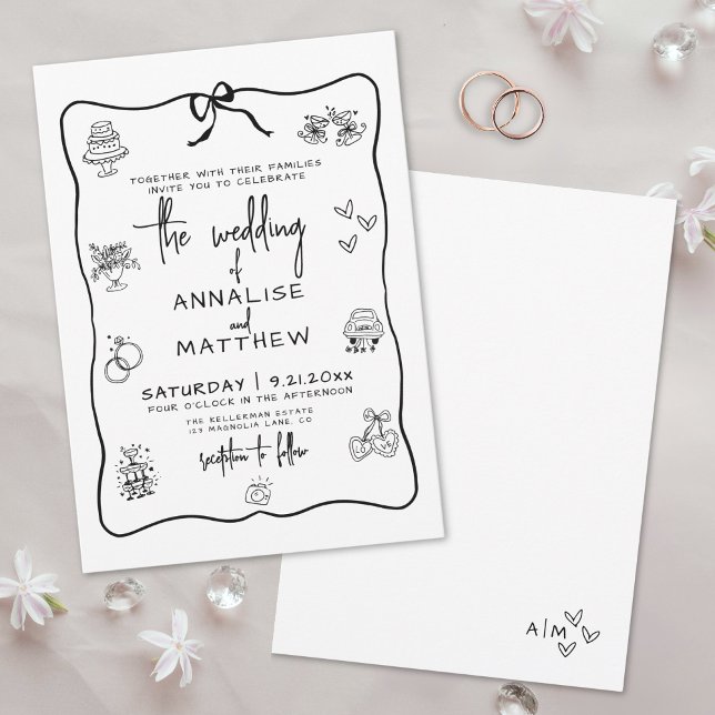 Invitation Mariage Whimsical Quirky tiré à la main (Hand Drawn Quirky Whimsical Wedding Invitation)
