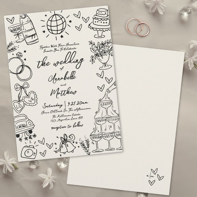 Invitation Mariage Whimsical Vintage (Hand Drawn Whimsical Vintage Wedding Invitation)