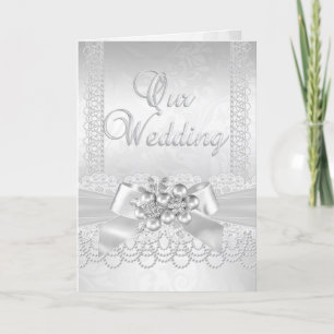 Invitation Mariage White Pearl Lace Damask Diamond