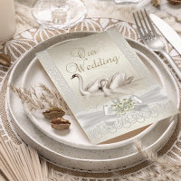 Mariage White Swans Crème Pearl Lace Damask