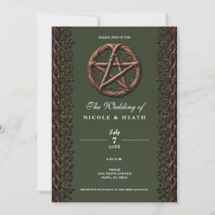 Invitation Mariage Wiccan vert Olive Twig Pentacle bois