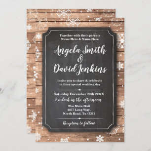 Invitation Mariage Winter Wood Wonderland Chalk Snowflakes