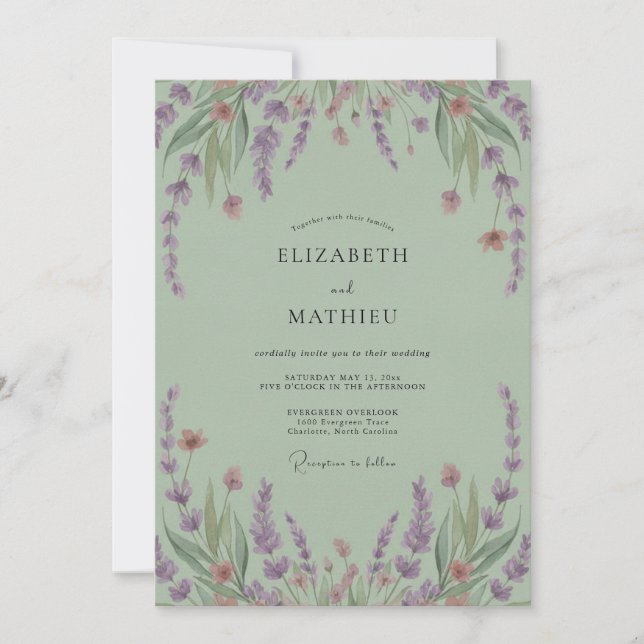 Invitation Mariage Wisteria Améthyste Céladon (Devant)