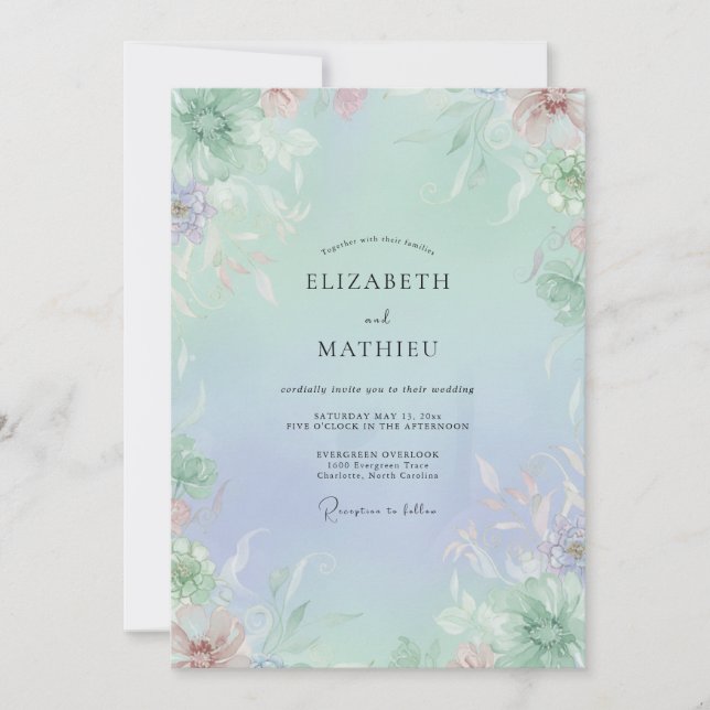 Invitation Mariage Wisteria Céladon en Poudre (Devant)