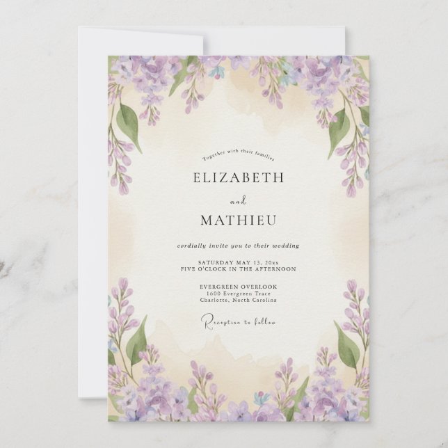 Invitation Mariage Wisteria Crème de Mauve (Devant)