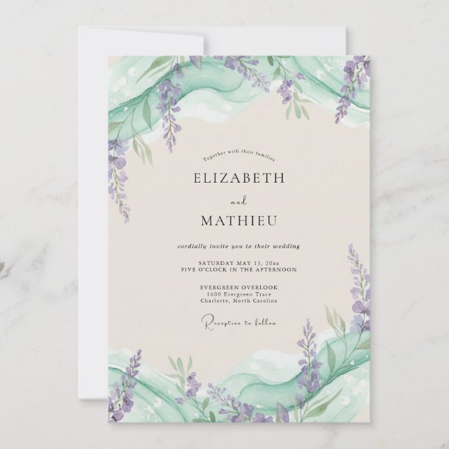 Invitation Mariage Wisteria Lilas Céladon (Devant)