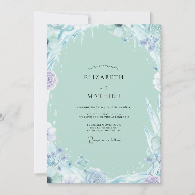 Invitation Mariage Wisteria Lilas Douce Mousse de Mer (Devant)