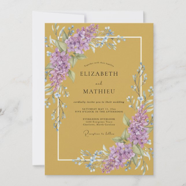 Invitation Mariage Wisteria Lilas Doux Moutarde (Devant)