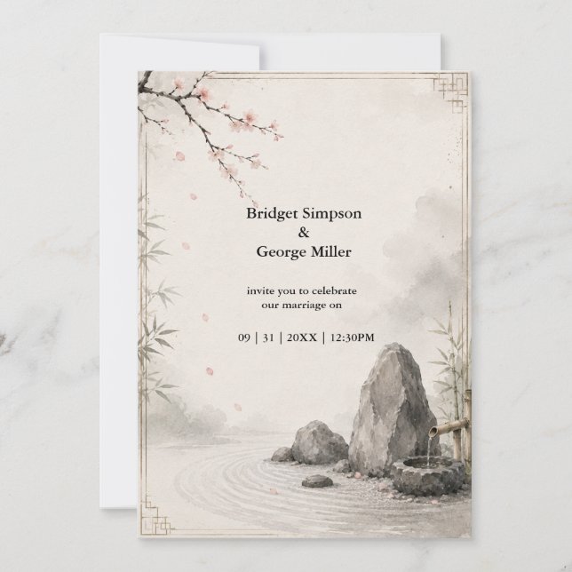 Invitation Mariage Zen Sakura Harmonie Botanique (Devant)