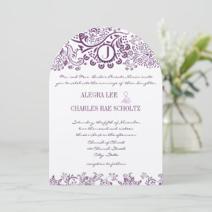 Invitation Mariages au Damassé Monogramme Oiseaux d'Amour Vio