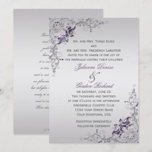 Invitation Mariages de tourbillons floraux d'argent violet or