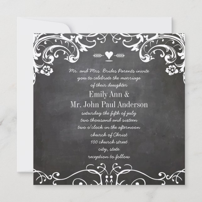 Invitation Mariages de typographie de tableau noir (Devant)