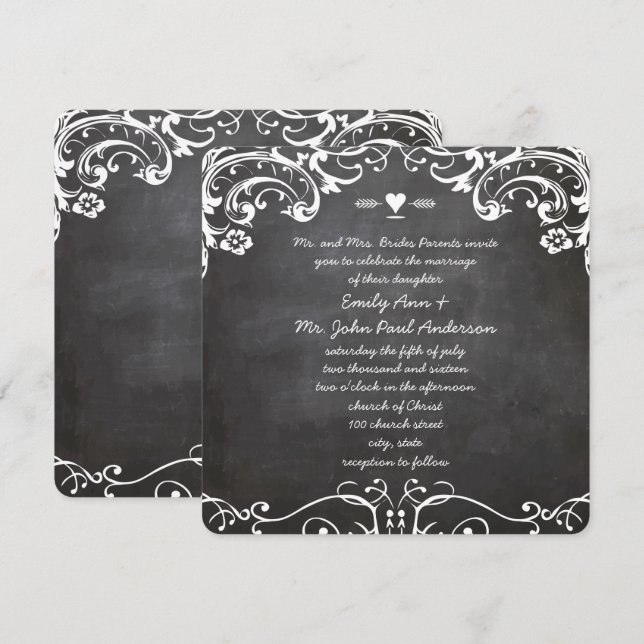 Invitation Mariages de typographie sur tableau noir (Devant / Derrière)