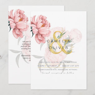 Invitation Mariages floraux de pivoines roses modernes Invita
