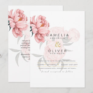 Invitation Mariages floraux de pivoines roses modernes Invita