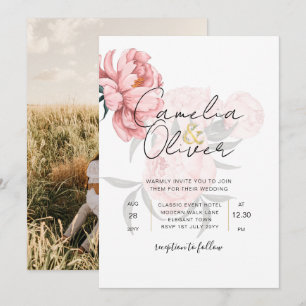 Invitation Mariages floraux de pivoines roses modernes Invita