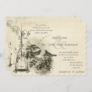 Invitation Mariages Inséparables vintages de Cage d'oiseaux