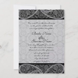 Invitation Mariages Vintage Paisley Noir Damassé