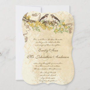 Invitation Mariages Vintages d'oiseaux en fleurs de cerisier